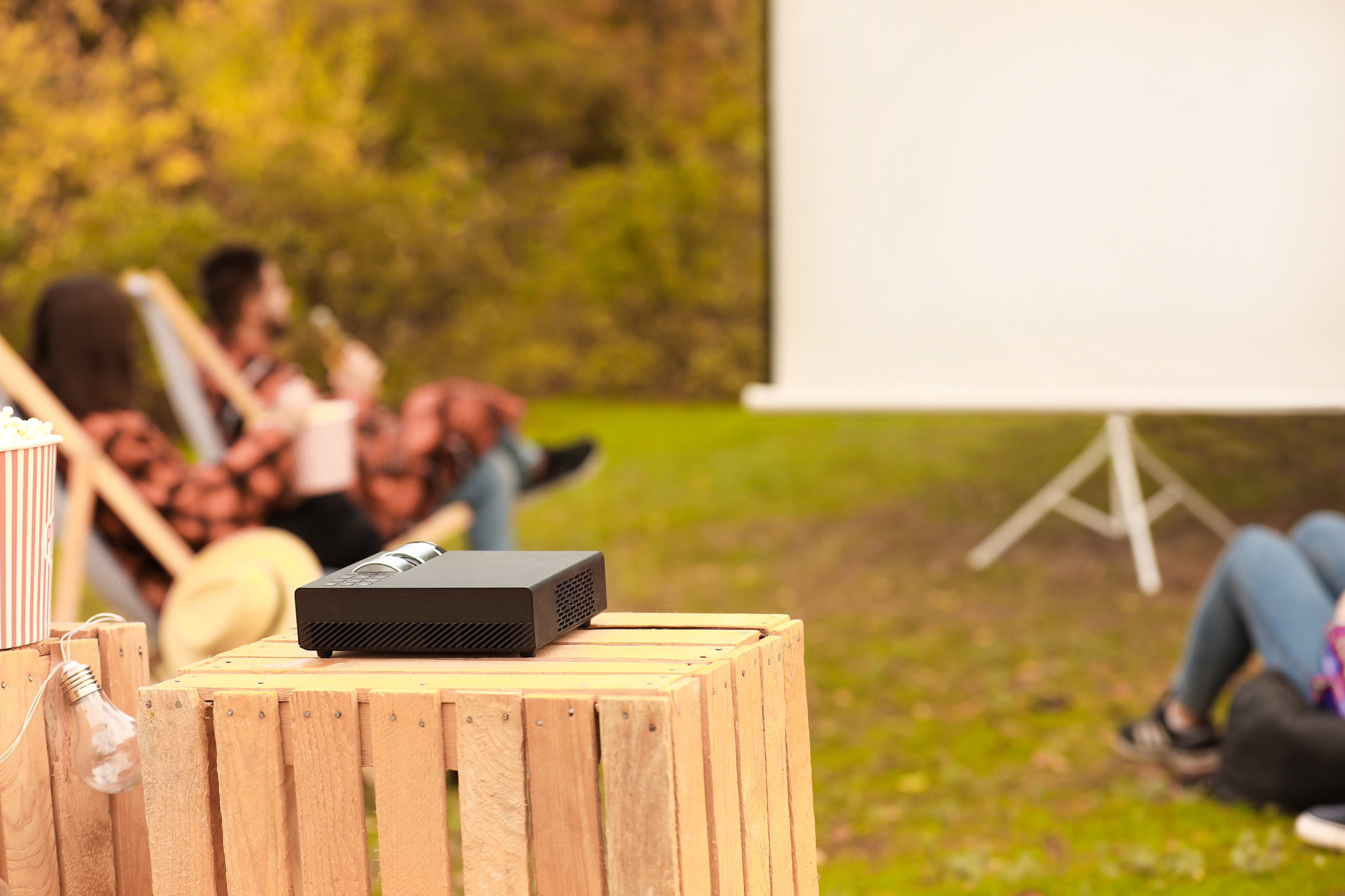 Projector in backyard living room