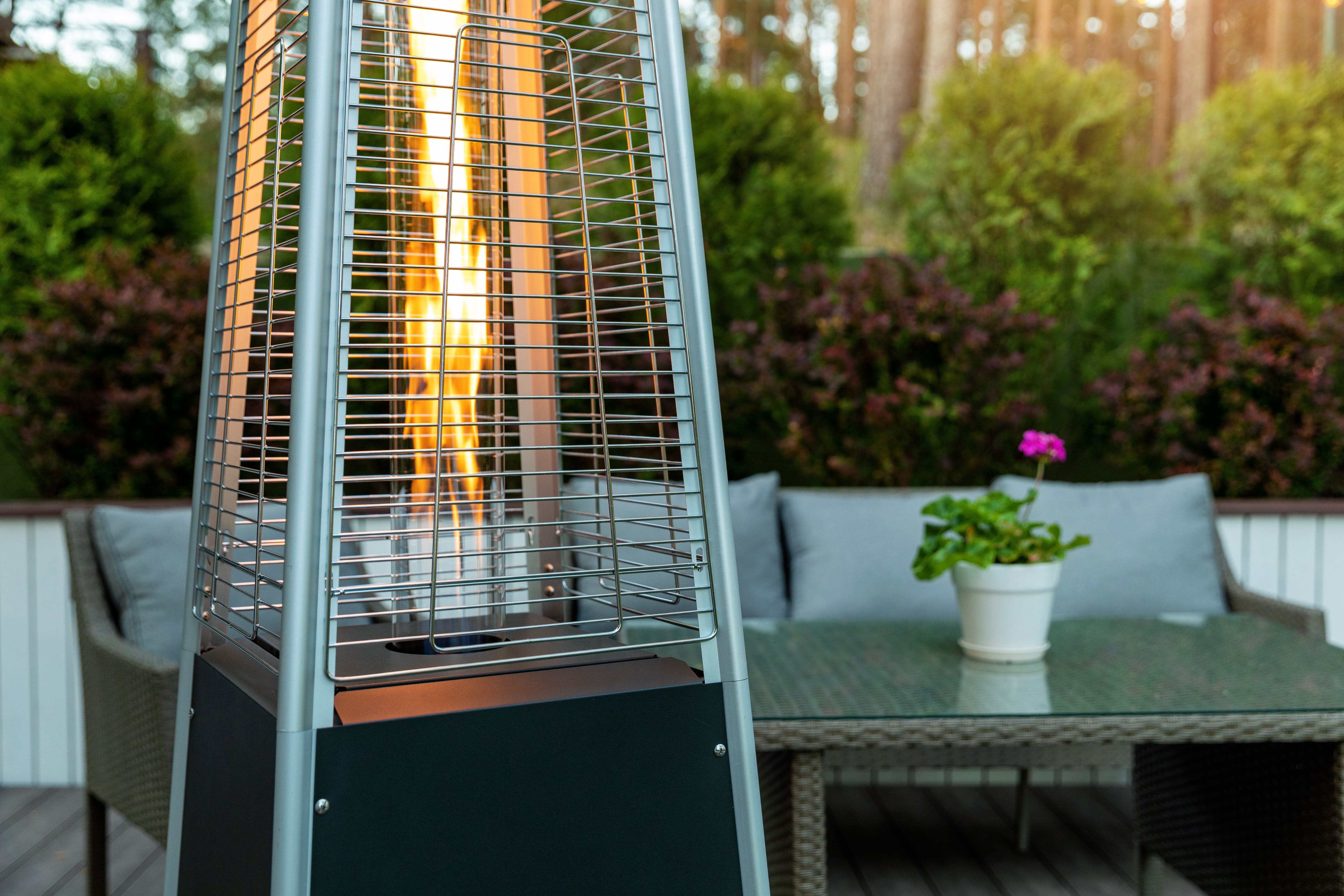 Patio heater in outdoor living space