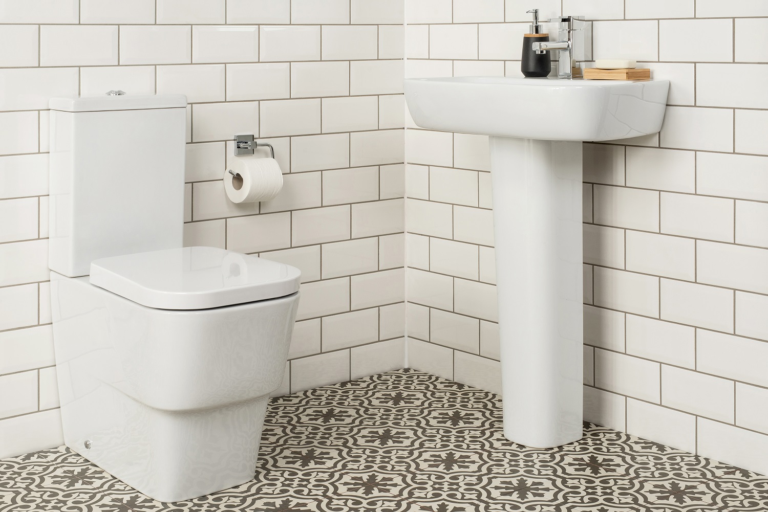 A modern pedestal sink vanity