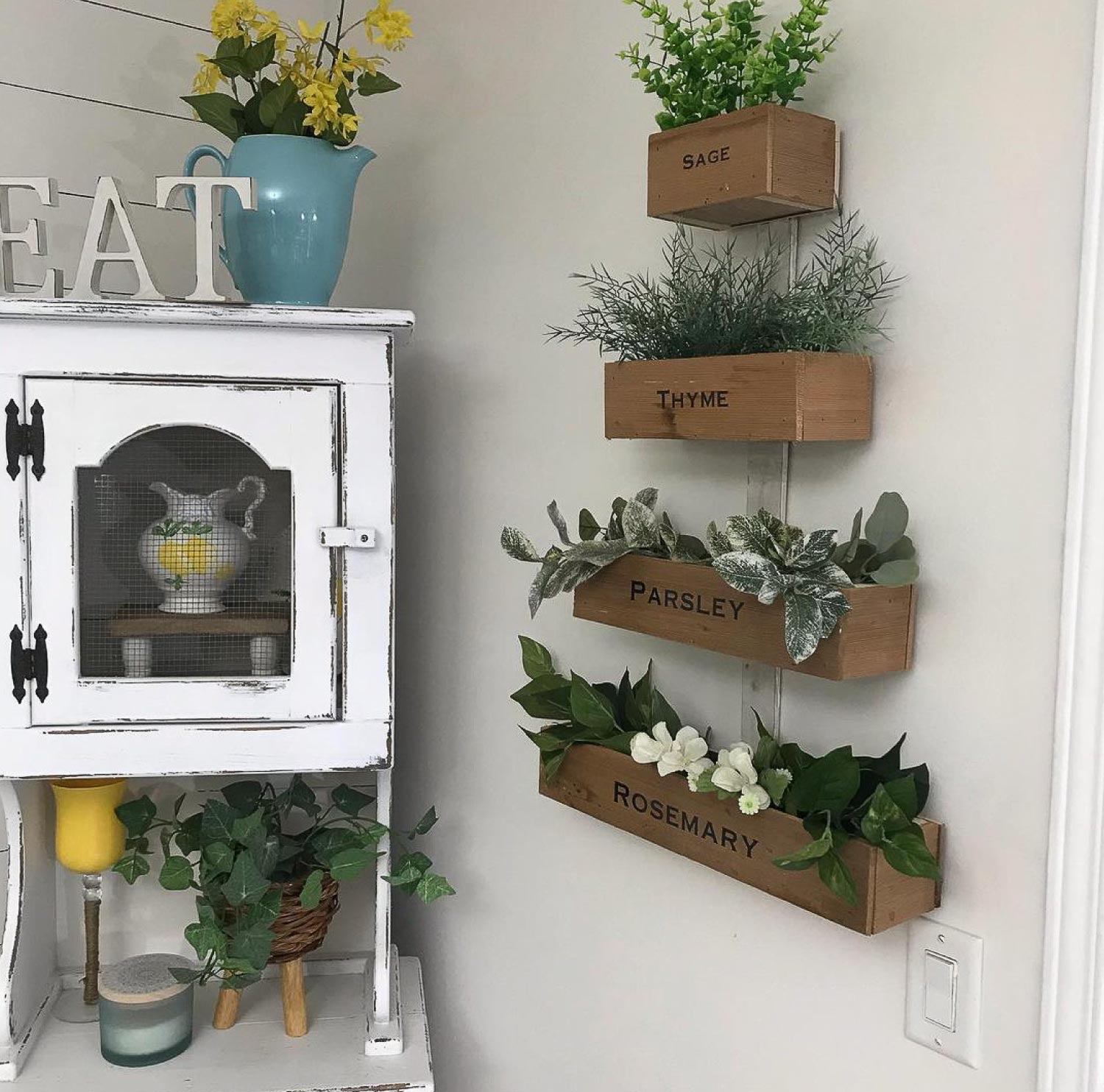 A pyramid of stacked herb shelves