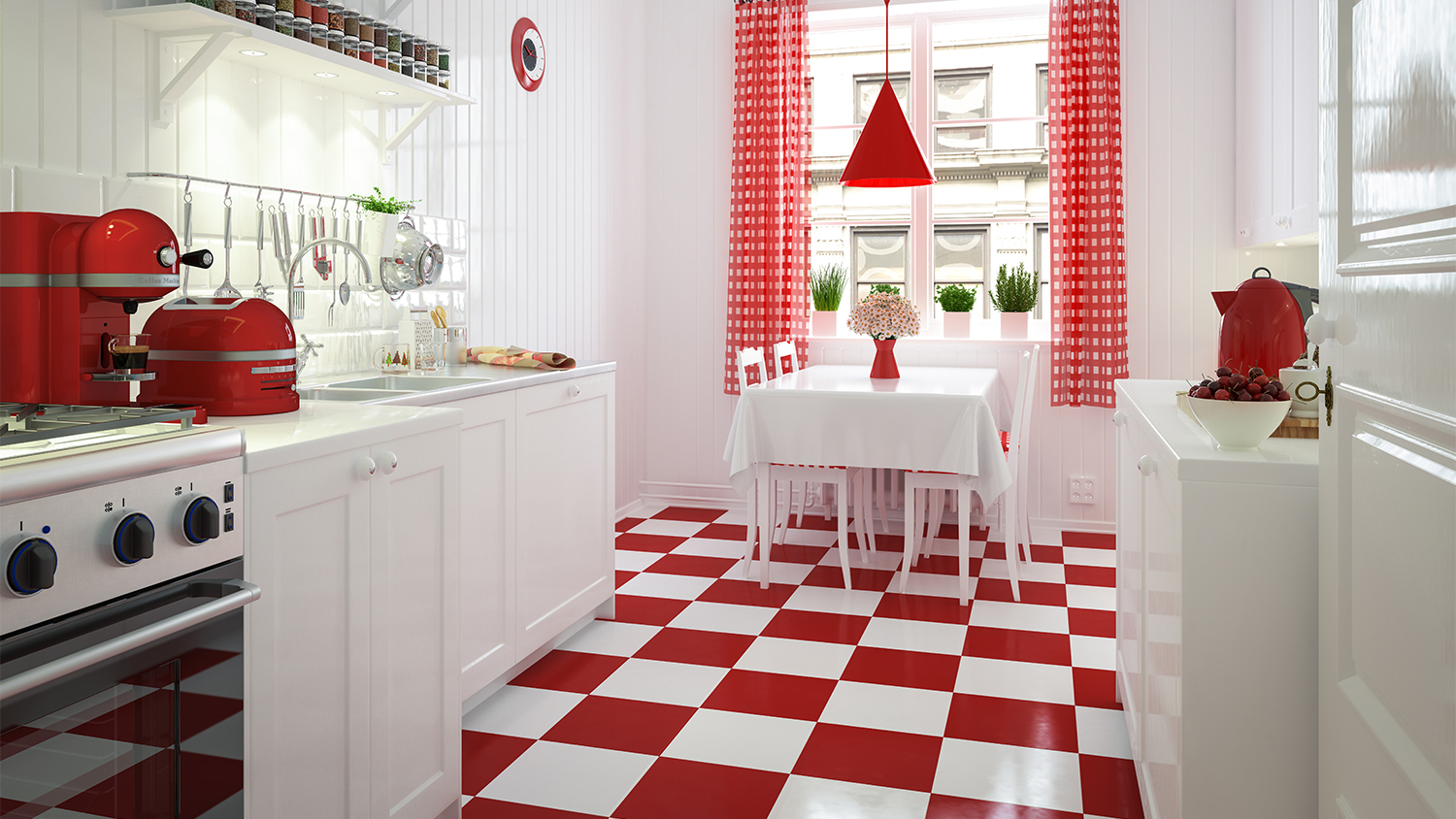 red and white kitchen