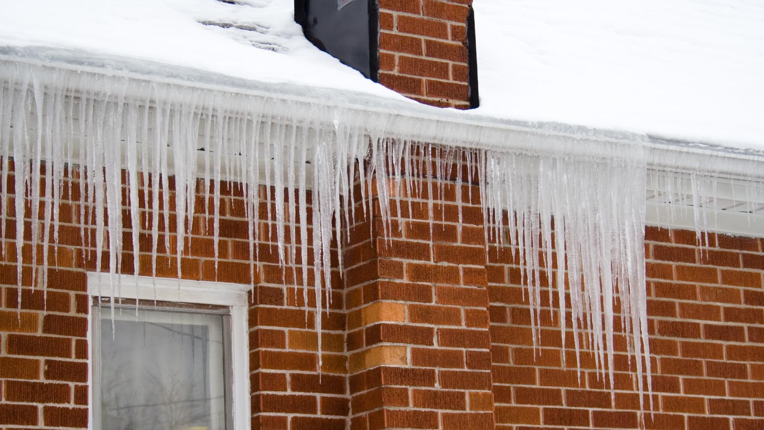 Roofline with serious ice damming