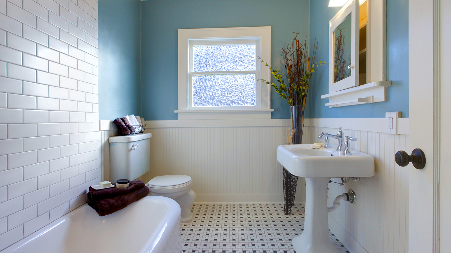 bathroom with blue walls