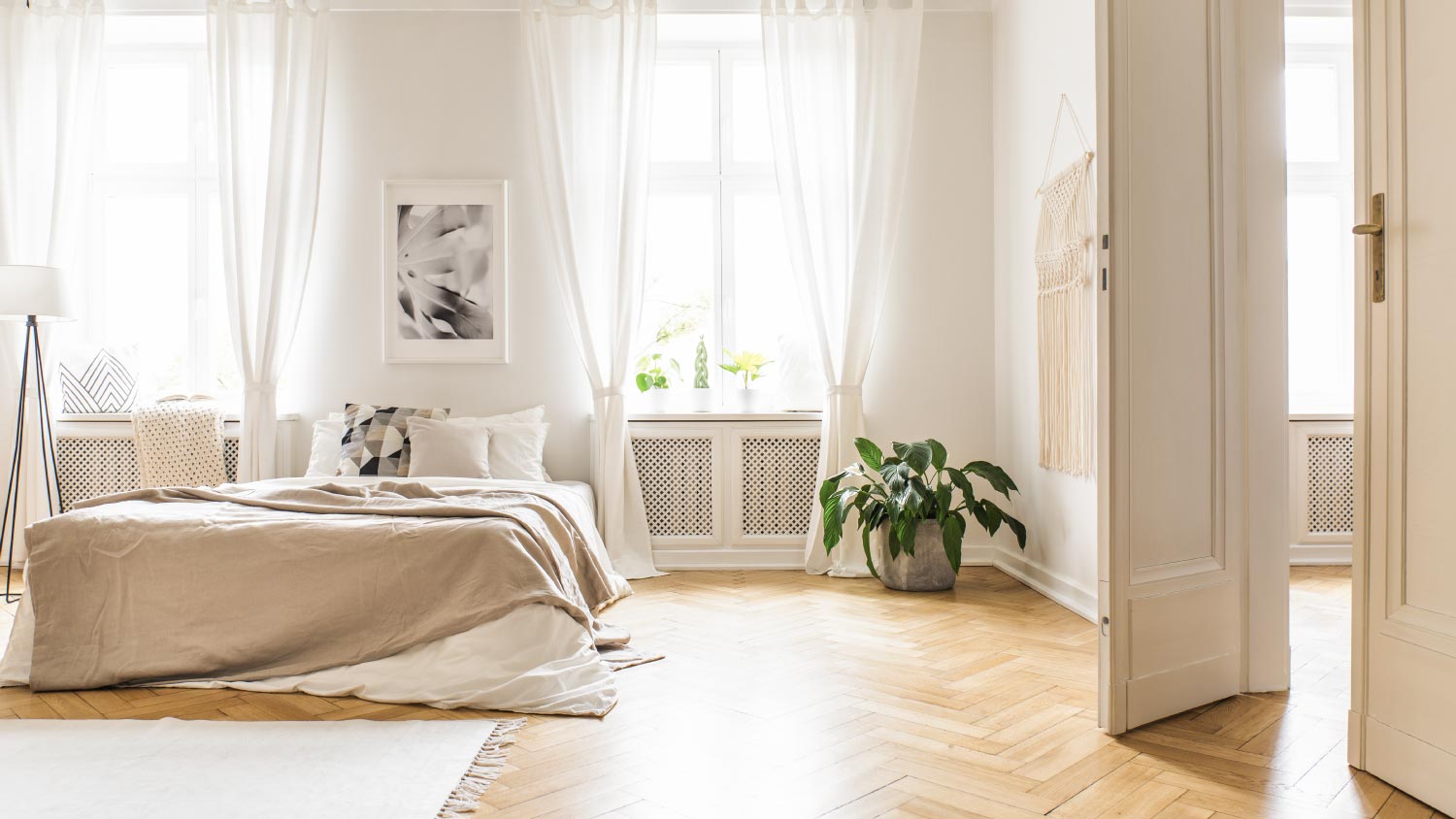 A spacious and bright bedroom interior