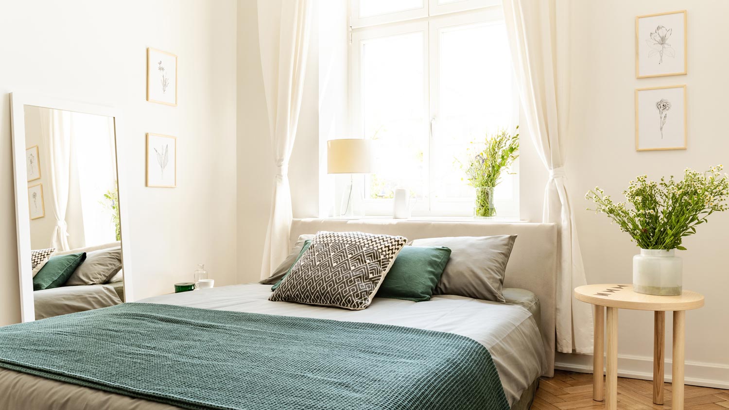 A sunny bedroom with eco bed linen