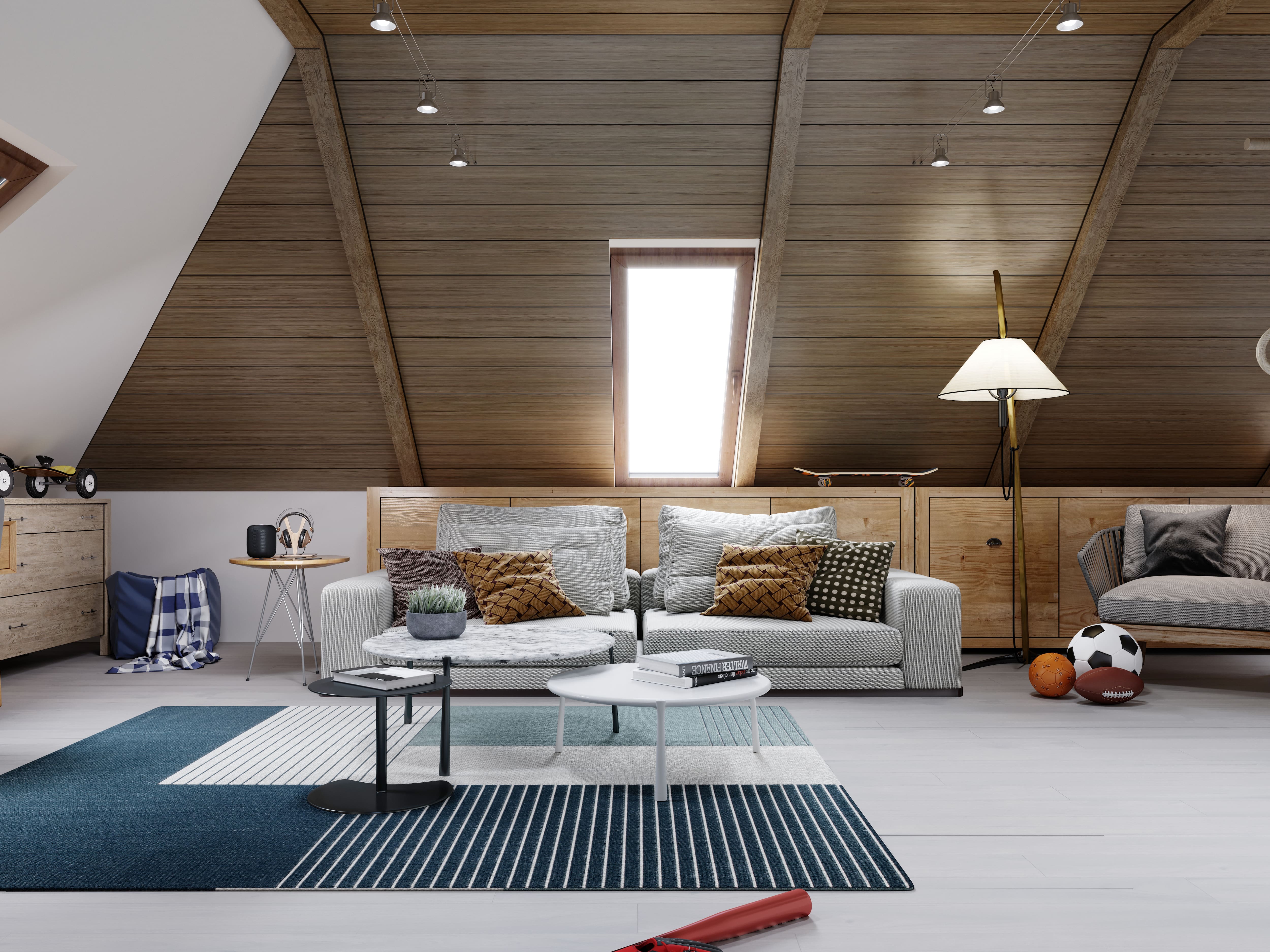 Teen bedroom and lounge in remodeled attic 