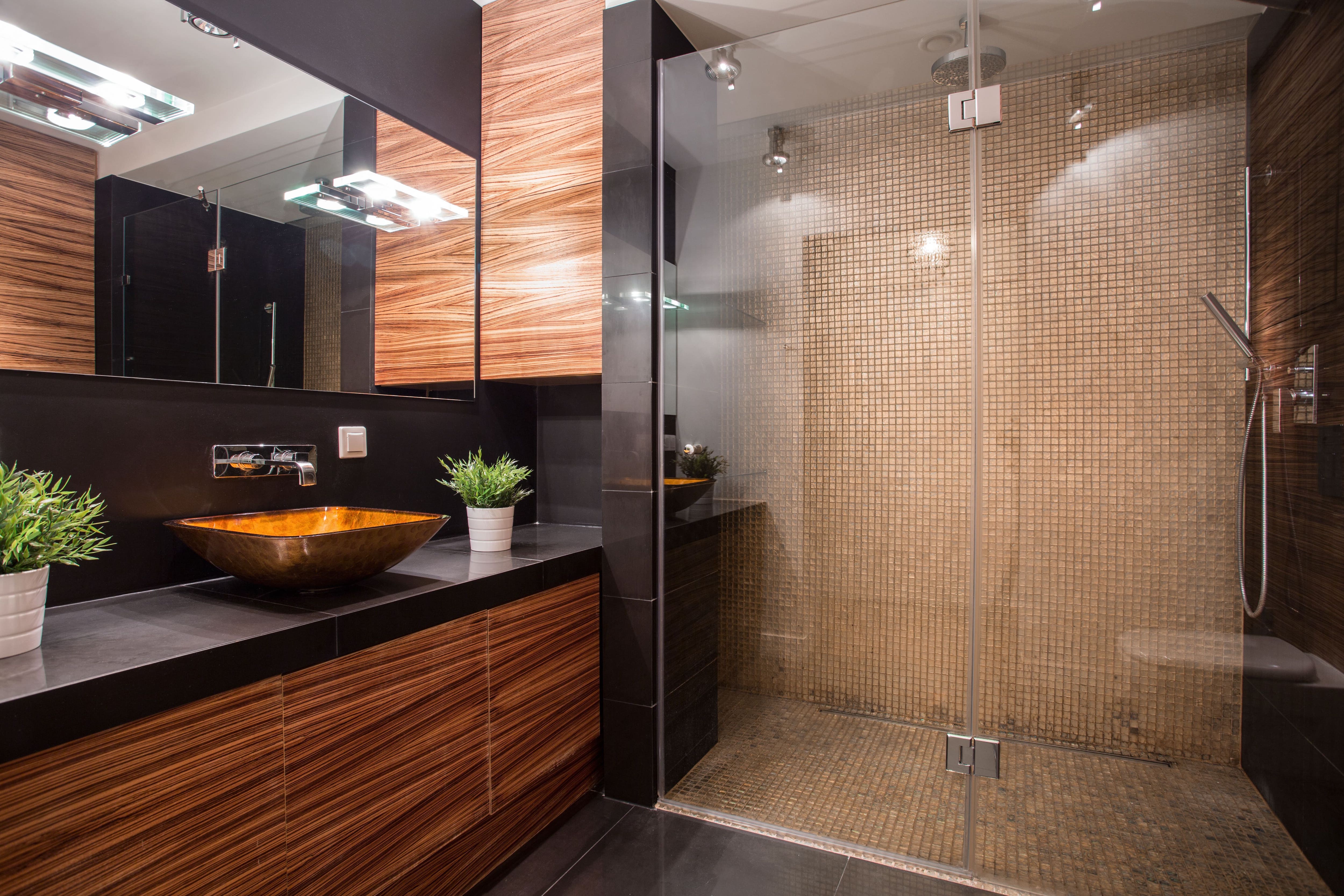 Small square tiles in bathroom shower