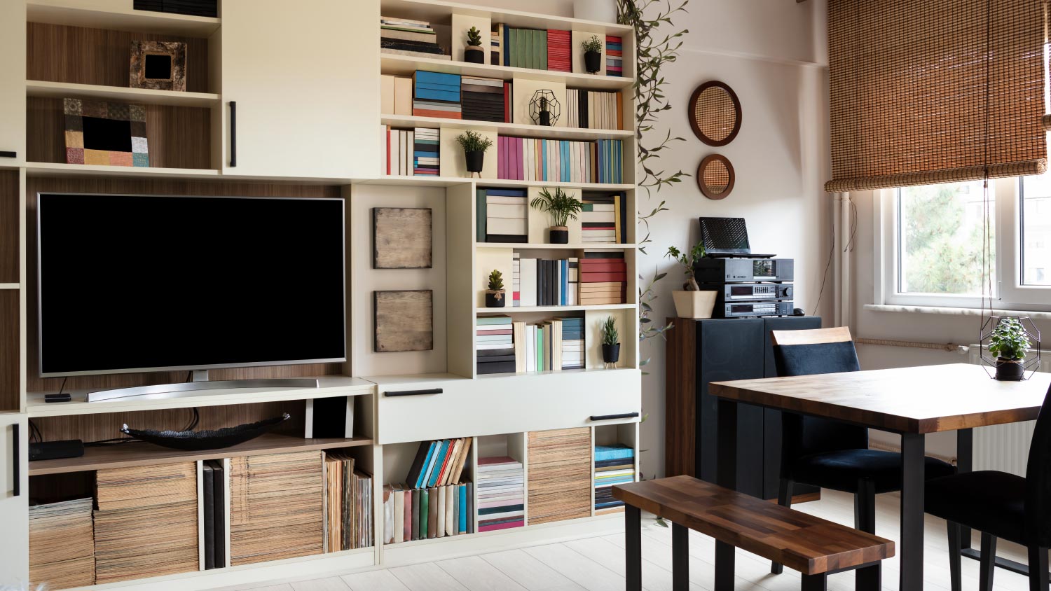 tv cabinetry with shelves storage