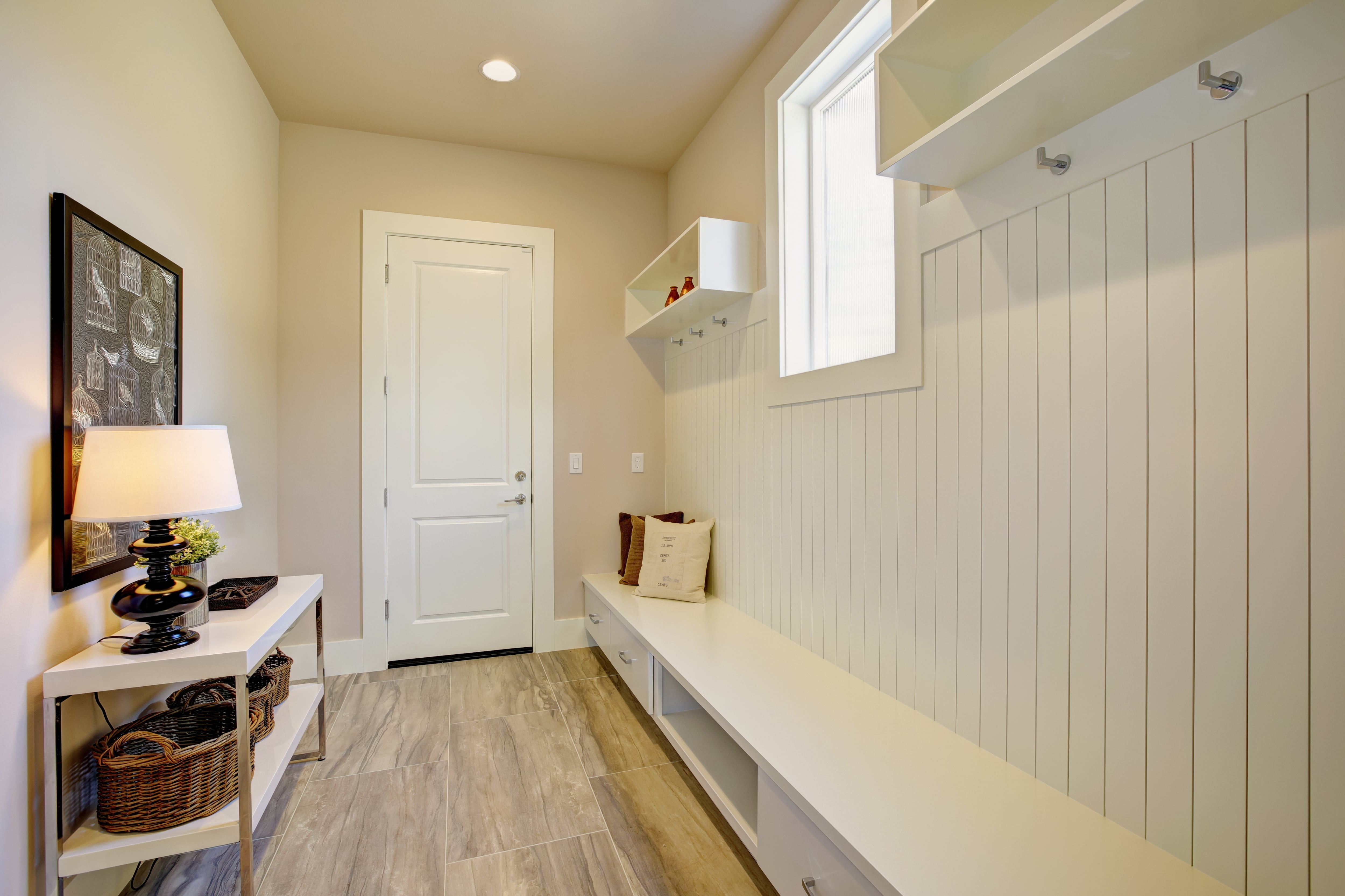 Colorful Beadboard Wainscoting at our Small Mudroom - Sprucing Up Mamahood