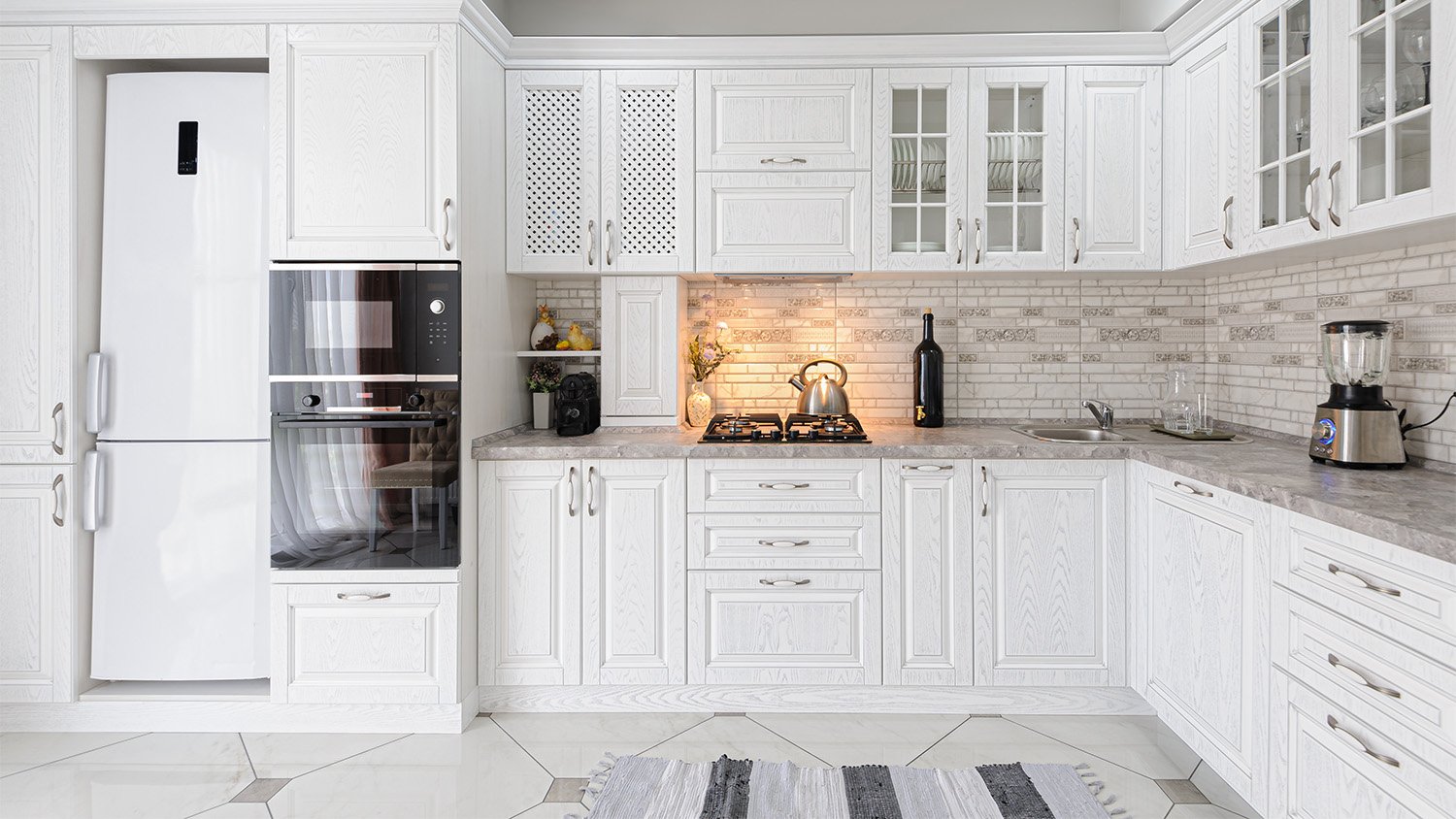 kitchen interior with white cabinets