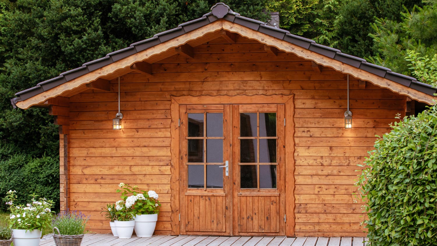 A wood garden sheds