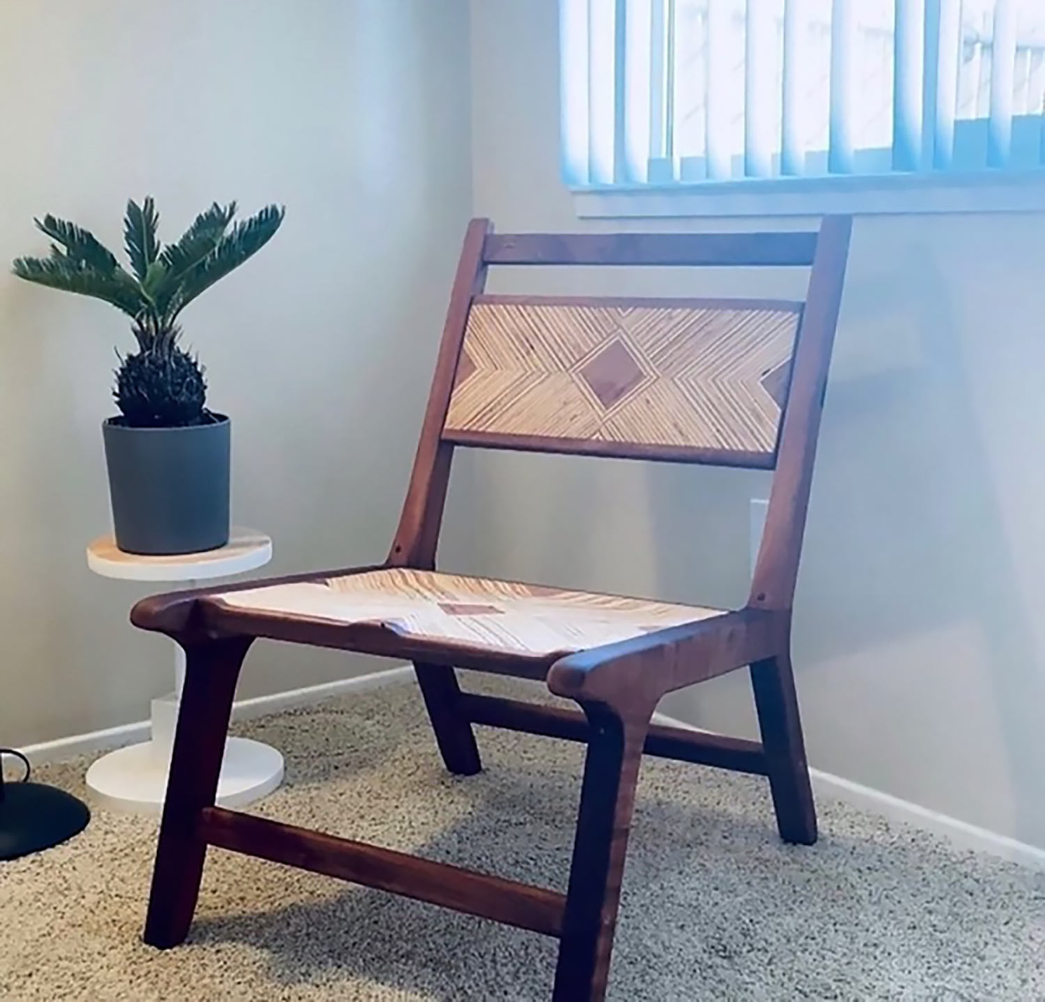 Wooden chair carpet plant